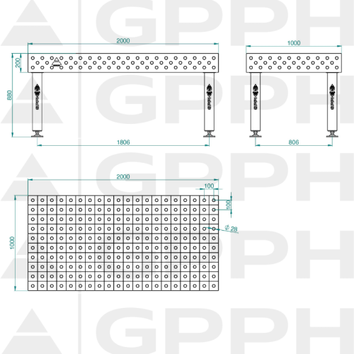 Stół spawalniczy GPPH PRO INOX 2000x1000x200 mm - INOX_PRO_200x100 - GPPH - 1 2