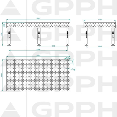 Stół spawalniczy GPPH PRO INOX 2400x1200x200 mm - INOX_PRO_240x120 - GPPH - 1 2